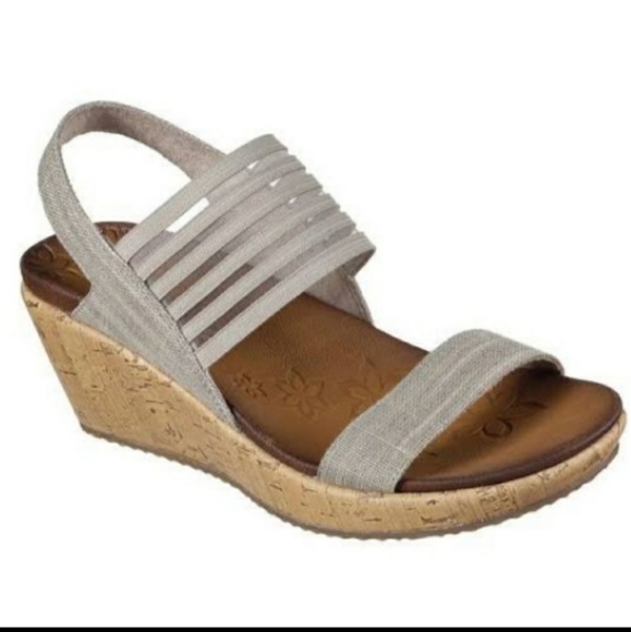 Skechers Smitten Kitten Taupe Wedge Sandals - Picture 1 of 5